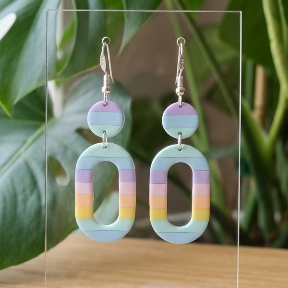 Geometric Dangle Earrings - Handmade - Colorful